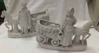 A pair of mid 20th Century Parian ware figure group flower holders,