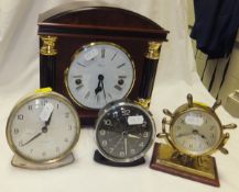 A collection of various clocks to include two Westclox alarm clocks,