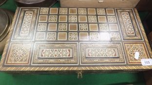 A Syrian / Middle Eastern teak and parquetry inlaid backgammon board,