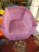 A modern tub chair in the Art Deco taste upholstered in purple and red chenille style fabric,