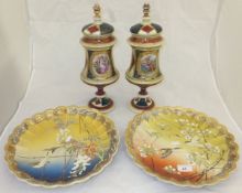 A matched pair of circa 1900 Meiji Period Japanese Satsuma ware chargers of scalloped form, the