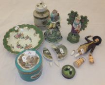 A collection of decorative china to include two Walton type Staffordshire figures,