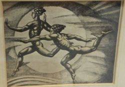AFTER VERNON HILL "Winged figures", possibly from the "Air Spirits" Series, black and white etching,