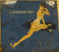 Two vintage Schweppes advertising signs "Are you a Schweppicure - Schweppervescence lasts the whole