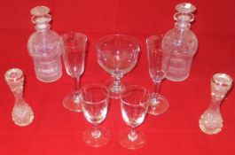 Various glass wares to include drinking glasses, decanters,