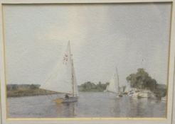 R M BOLTON "Beached rowing boat", watercolour, signed lower left,