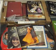 Assorted boxes of books with titles relating to royalty and antiques