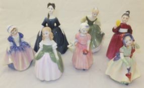 A collection of seven Royal Doulton figurines to include : "Debbie" Model HN2385, "Dinky Do",