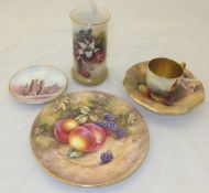 A Royal Worcester dish painted with fruit by A Shuck (signed), a Royal Worcester plate painted
