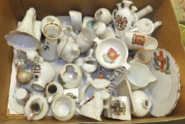 A box containing a large collection of crested china to include W H Goss, Crown China,