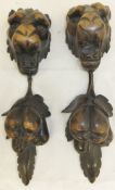 A pair of 18th Century walnut carved embellishments as a lion mask and fruit CONDITION REPORTS Wear,