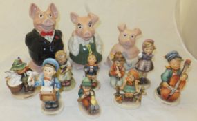 A collection of nine Goebel Hummel figures to include "Busy Student", "Little Tooter", "Sweet