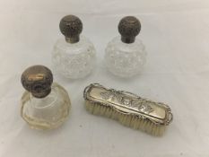 A pair of cut glass hobnail and silver mounted grenade scent bottles,