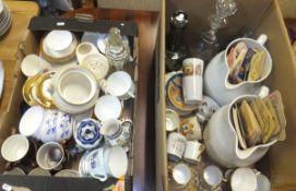 Two boxes of miscellaneous china and glass wares to include Poole pottery plates,