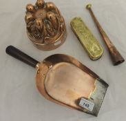 A Victorian copper jelly mould, stamped "448", an 18th Century Dutch brass and copper tobacco box,