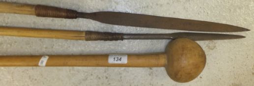 An African pale hardwood knob kerry and two spears