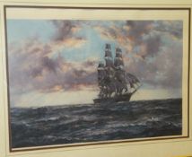 AFTER MONTAGU DAWSON "The Clipper Kaisow at sunset", colour print,