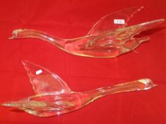 A pair of glass flying geese, possibly by Ronneby of Sweden,