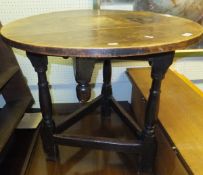 A cricket table with circular plank top and matched base CONDITION REPORTS Diameter of top approx 76