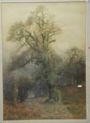 FREDERICK MERCER (1871-1937) "The blasted oak", study of old tree in wood, watercolour, signed and