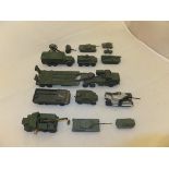 A box of assorted Dinky and Matchbox toys, to include Tank Transporter, Mighty Antar,