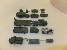 A box of assorted Dinky and Matchbox toys, to include Tank Transporter, Mighty Antar,