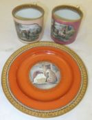 A 19th Century Pratt ware mug decorated with an inn scene within a cartouche, on a salmon ground,