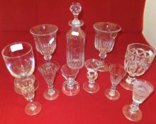 Assorted 18th and 19th Century glass drinking vessels, wine flagon with silver rim,
