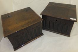 Two 19th Century oak lidded boxes with lunette carved panel fronts