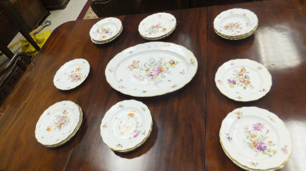 A 20th Century Meissen part dinner service painted with floral sprays and with shaped gilt decorated - Image 2 of 10