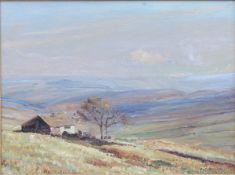 G C BARLOW (1913-2004) "Top Withens on the moors behind Howarth Bronte country", oil on board,