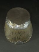 A late Victorian silver mounted horse hoof inkwell, inscribed to lid "This hoof of Multum-in-Parvo,