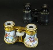 A pair of gilt brass and enamel decorated opera glasses inscribed "Made in Paris by Callaghan & Co.
