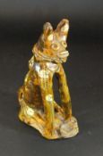 A circa 1900 Chanakkale Iznik Turkish incense burner in the form of a dog with a treacle glaze type