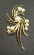 A 14 carat gold pearl spray brooch, 12.