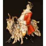 An 18th Century Ludwigsburg figure of "Count Bruhl's tailor riding a goat" after the original by J J