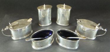 A six piece condiment set comprising a pair of lidded mustards,