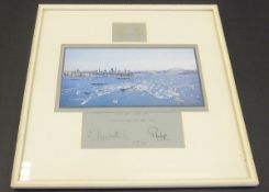 A framed and glazed image of "WHMY Britannia in Sidney Harbour" adapted from the 1970 Christmas