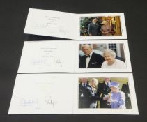 Three Christmas cards from Her Majesty The Queen and Prince Philip for 2010, 2011 and 2012,