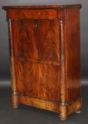 A 19th Century French flame mahogany secrétaire à abattant with drawer over fall front enclosing a