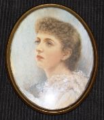J. E. CORRIES "Ethel Jenning", miniature portrait study on ivory, signed bottom right, 11 cm x 8.5