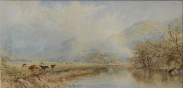 CORNELIUS PEARSON (1805-1891) "Cows by lake in foreground with mountains in the background",