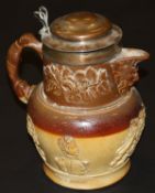 A 19th Century stoneware hot water jug marked "Prince Albert" and "Queen Victoria", with electro-