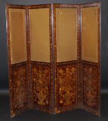A 19th Century Dutch mahogany and marquetry inlaid fourfold screen, 174 cm high CONDITION REPORTS