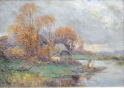 H.M. PAGE "Autumn Upper Thames near Oxford", oil on board, signed lower left, 20.5 cm x 26.