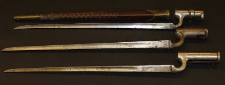Three various Brown Bess type steel socket bayonets, one stamped "S Hill", one stamped "G.