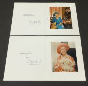 A Christmas card from HRH Elizabeth The Queen Mother depicting the Queen Mother with bunch of