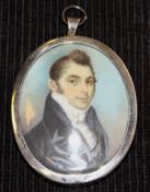 EARLY 19TH CENTURY ENGLISH SCHOOL "Gentleman in black coat with white stock", portrait bust, oval