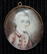 BINKS (EARLY 18TH CENTURY) "Gentleman in pink coat and waistcoat with white stock and powdered wig",