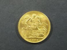 A Victorian 1892 gold sovereign